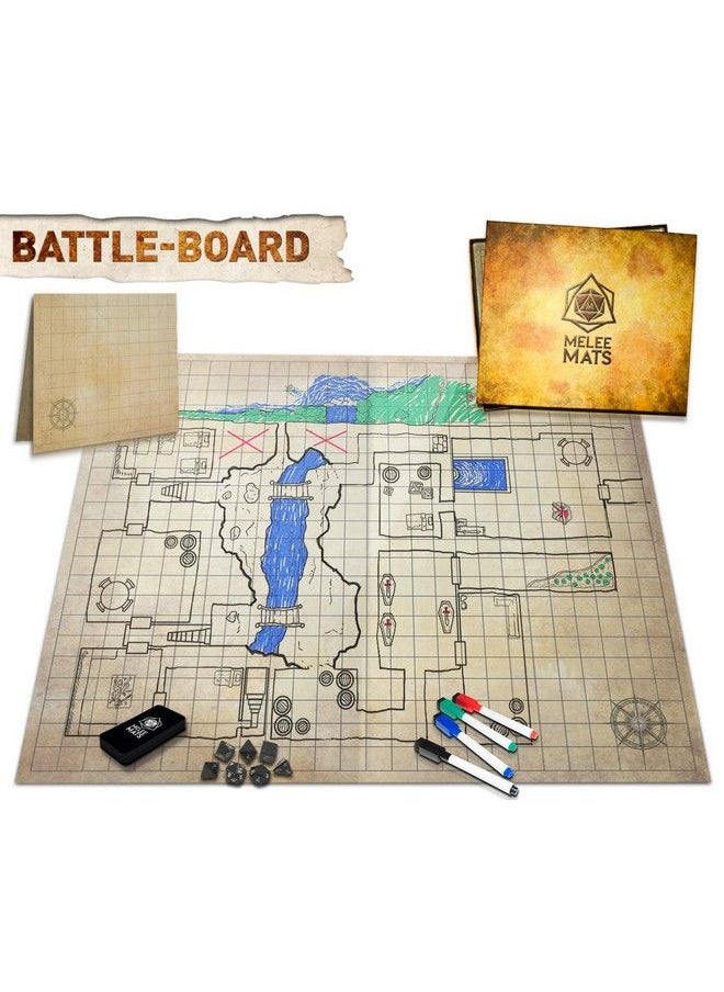 Generic - The Original Battle Grid Game Board 23X27 Dry Erase Square & Hex Rpg Miniatures Mat Tabletop Roleplaying Dice Map Portable Reusable Dragons Gaming Dungeon - Image 1