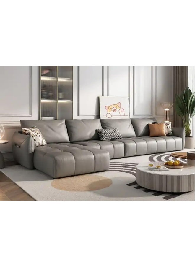 Comfynest Modern L-Shaped Faux Leather Italian Sofa - Ultimate Comfort for Your Living Room (Light Greyish, Right Bed)  - Image 1