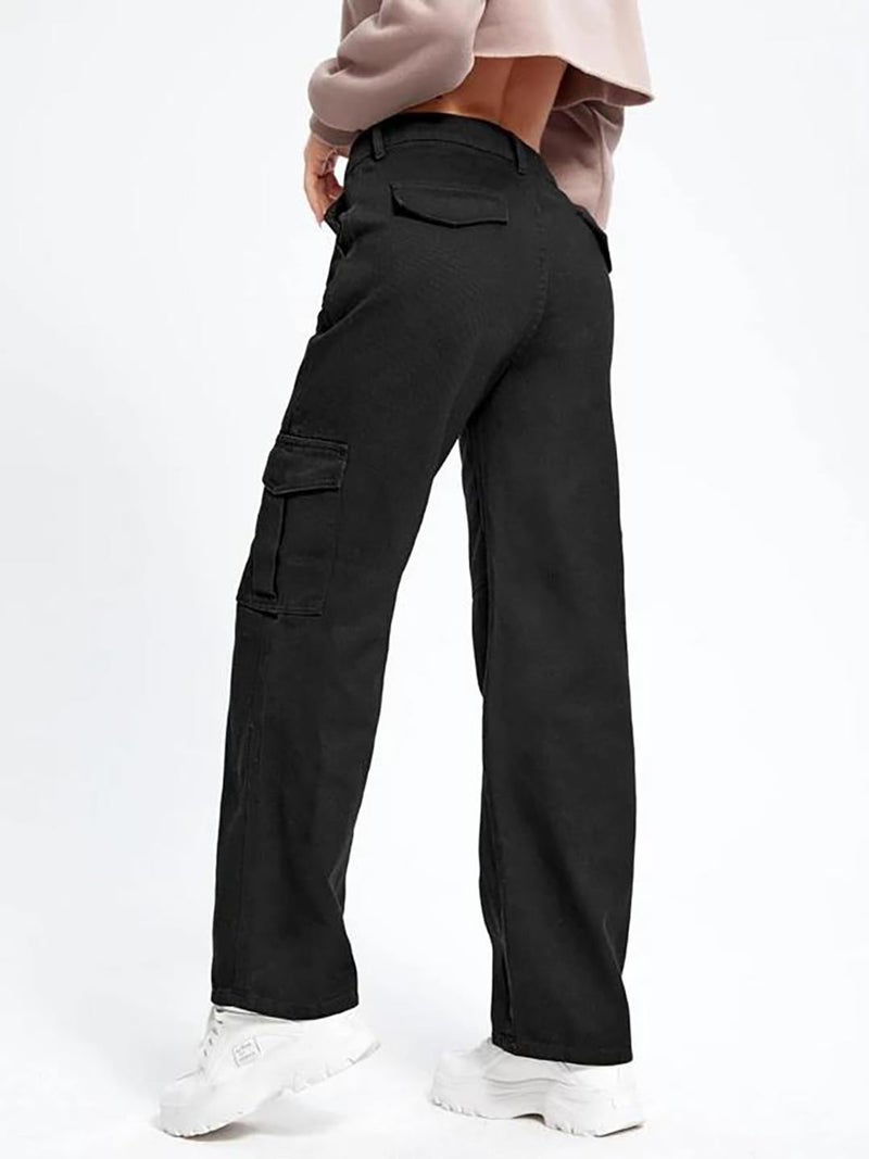 KOTTY Women's Solid Mid Rise Relaxed Fit Cargo Jeans Jet Black - Image 4