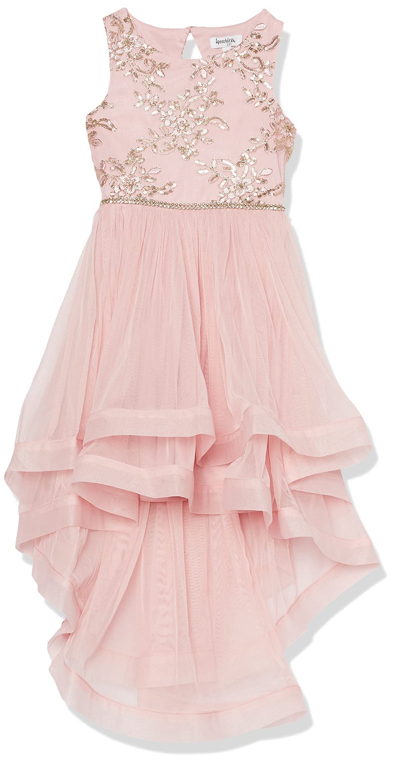 Speechless Girls' 7-16 Tween Maxi Dress with Wide Ribbon Hem for Formal Dance Or Party, Rose/Gold, 7