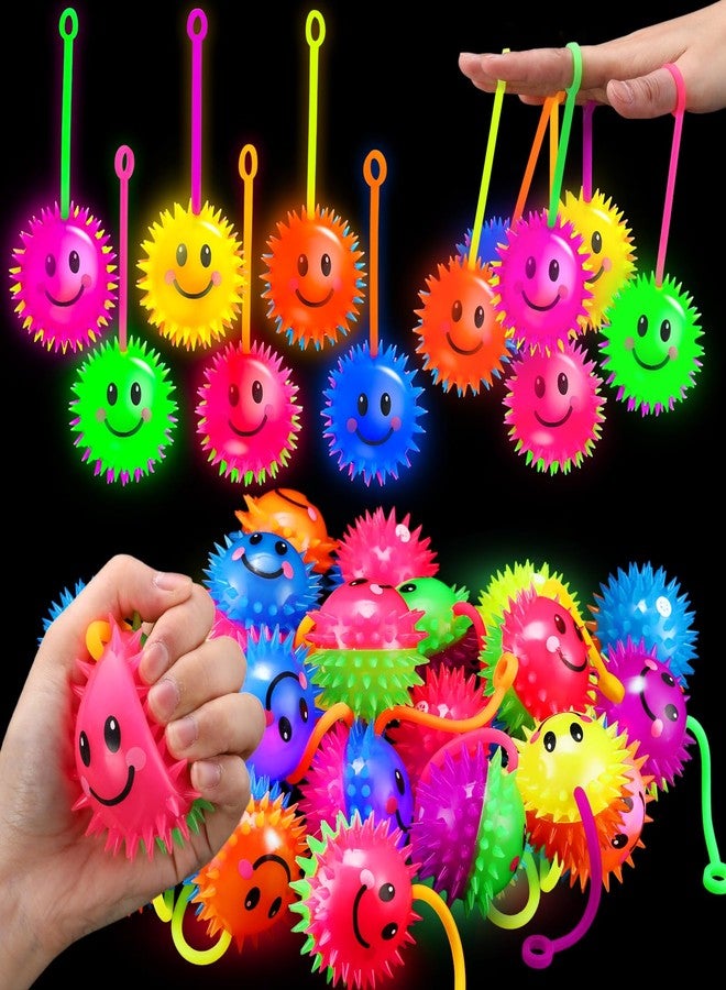 Sotiff 30 Pcs LED Smile Face Bouncy Balls Light up Spiky Rubber Ball Smile Squeaky Relief Toy for Teens Valentine's Day Party Favors, Goodie Bag Stuffers Glow in Dark Colleague Classroom Prize - Image 1