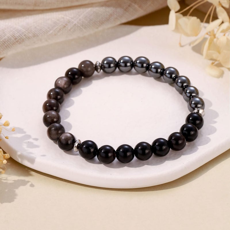 AULSIEY Triple Protection Bracelet for Men, Black Tourmaline Obsidian Hematite Bracelet Healing Crystals Gifts for Men Husband Dad, Christmas Birthday Anniversary Valentines Day Jewelry for Boyfriend (A) - Image 4