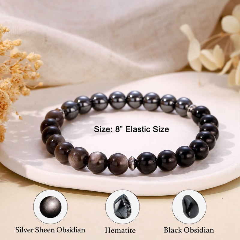 AULSIEY Triple Protection Bracelet for Men, Black Tourmaline Obsidian Hematite Bracelet Healing Crystals Gifts for Men Husband Dad, Christmas Birthday Anniversary Valentines Day Jewelry for Boyfriend (A) - Image 3