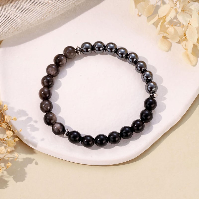 AULSIEY Triple Protection Bracelet for Men, Black Tourmaline Obsidian Hematite Bracelet Healing Crystals Gifts for Men Husband Dad, Christmas Birthday Anniversary Valentines Day Jewelry for Boyfriend (A) - Image 5