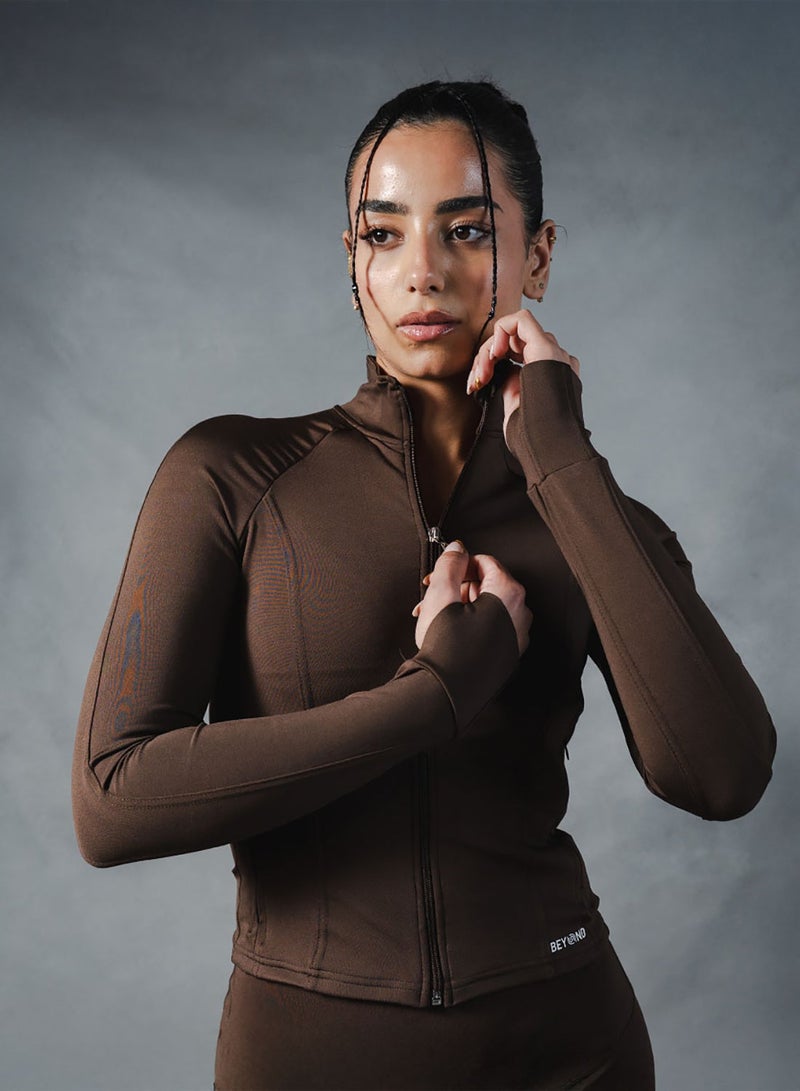Beyond Sportswear Women's Brown Compression Jacket - Image 1