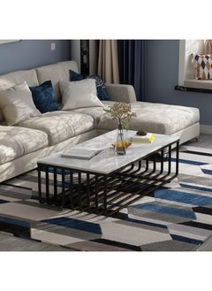 YINZUO YINZUO Rectangular White Marble Top Coffee Table with Welded Metal Frame, No Assembly Required – Tea, Nesting, Sofa Side Table (Matt Black)  - Image 1
