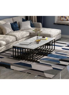 YINZUO YINZUO Rectangular White Marble Top Coffee Table with Welded Metal Frame, No Assembly Required – Tea, Nesting, Sofa Side Table (Matt Black)  - Image 3