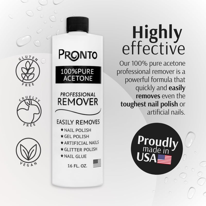 Pronto 100% Acetone Nail Polish Remover - Gel Polish Remover for Nails | Acetone Nail Polish Remover & Remover For Nails, Glue, Gel, Acrylic & Dip | 100 Percent Pure Acetone, 16 Fl oz (Pack of 1) - Image 2