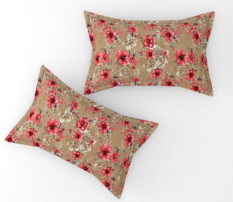 Furnofy Premium Floral Printed Double Bedsheet Set – Brown & Pink (90x100 Inches) with 2 Pillow Covers – Flat - Image 3