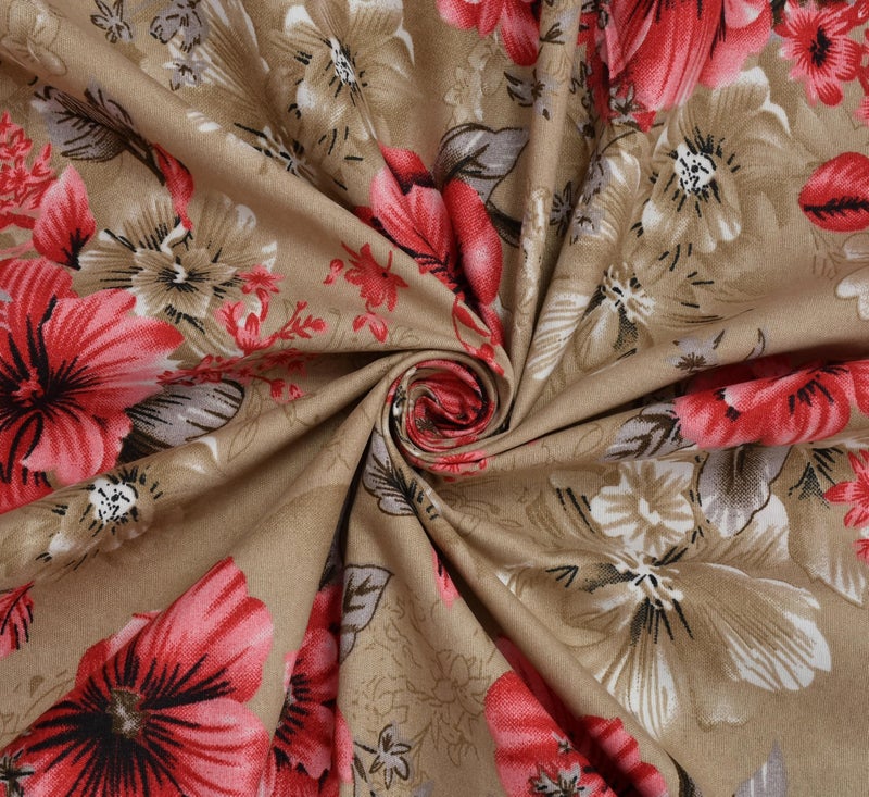 Furnofy Premium Floral Printed Double Bedsheet Set – Brown & Pink (90x100 Inches) with 2 Pillow Covers – Flat - Image 4