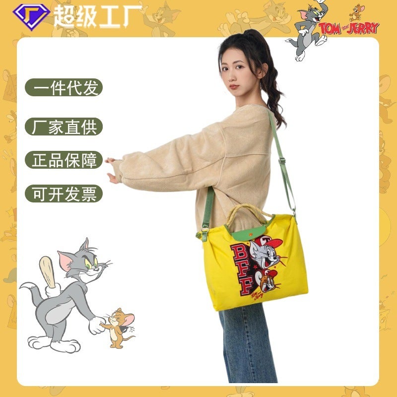 Cat And Mouse Genuine Licensed Portable Canvas Bag Nylon Shopping Bag Environmentally Friendly Portable Travel Tote Bag Embroidery - Image 2
