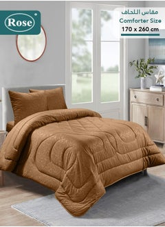 Rose ROSE Luxurious Flory Comforter, Premium Cotton Alternative Microfiber, Set of 4 pieces, Super Soft Cozy Breathable Cooling Lightweight, Extra Twin size 260x170 cm, Brown  - Image 1