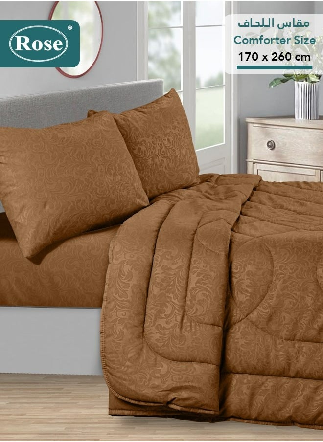 Rose ROSE Luxurious Flory Comforter, Premium Cotton Alternative Microfiber, Set of 4 pieces, Super Soft Cozy Breathable Cooling Lightweight, Extra Twin size 260x170 cm, Brown  - Image 2
