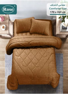 Rose ROSE Luxurious Flory Comforter, Premium Cotton Alternative Microfiber, Set of 4 pieces, Super Soft Cozy Breathable Cooling Lightweight, Extra Twin size 260x170 cm, Brown  - Image 3