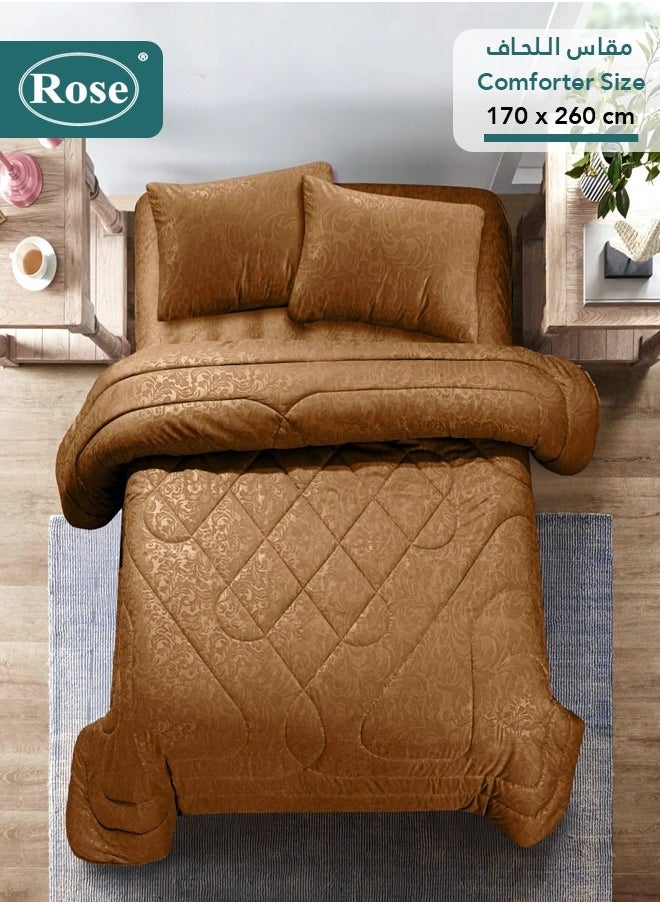 Rose ROSE Luxurious Flory Comforter, Premium Cotton Alternative Microfiber, Set of 4 pieces, Super Soft Cozy Breathable Cooling Lightweight, Extra Twin size 260x170 cm, Brown  - Image 3