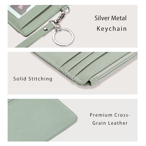 SEAVILIA Small Wallet for Women Slim Wristlet Keychain Wallets RFID Credit Card Holder With Zipper Pocket, ID Window (Light Green) - Image 3