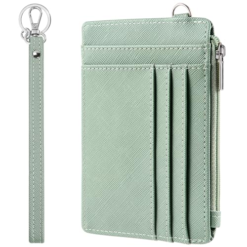 SEAVILIA Small Wallet for Women Slim Wristlet Keychain Wallets RFID Credit Card Holder With Zipper Pocket, ID Window (Light Green) - Image 1