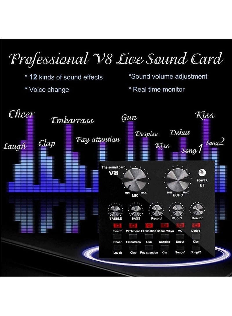 Microphone,Live Sound Card & BM800 Suspension Microphone Kit Broadcasting Recording Condenser Microphone Set Intelligent Volume Audio Mixer Sound Card for Computer PC Live Sound  - Image 4