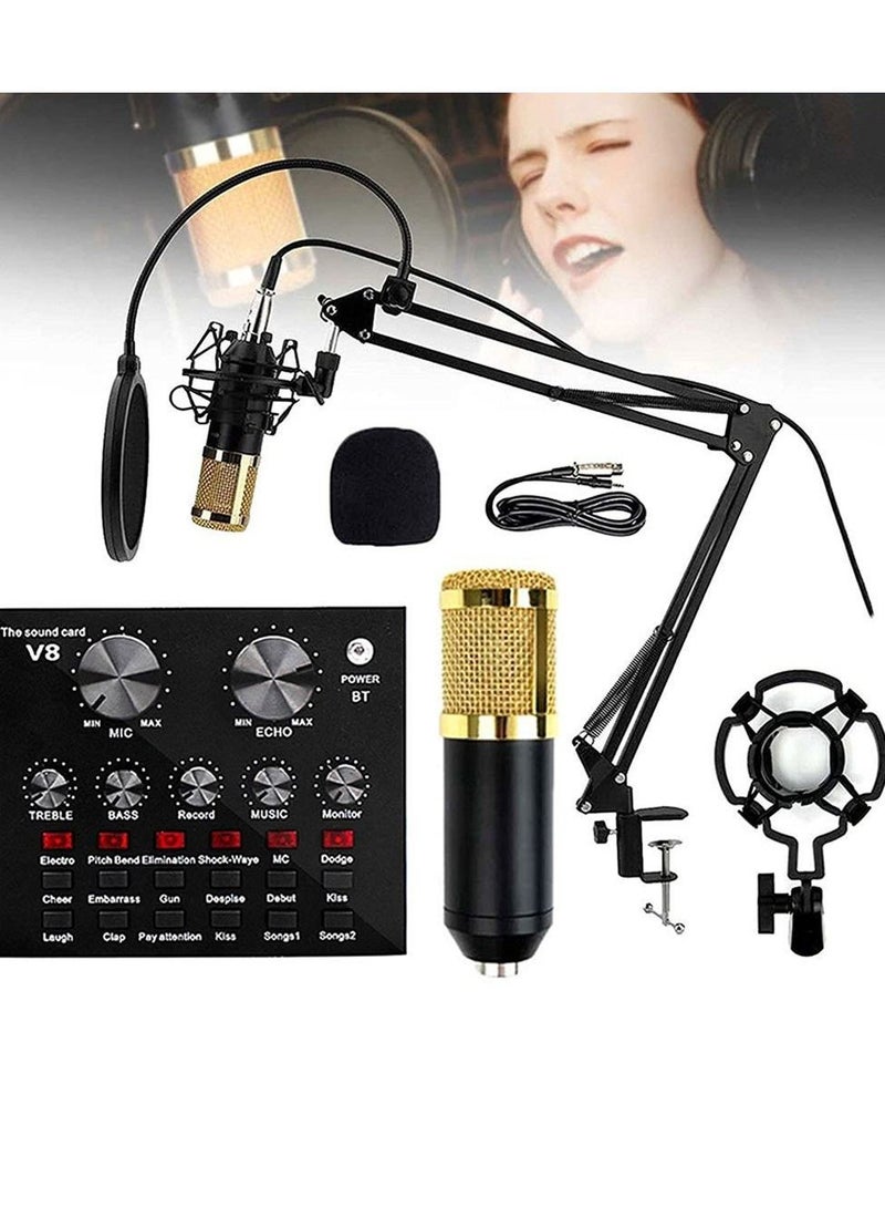 Microphone,Live Sound Card & BM800 Suspension Microphone Kit Broadcasting Recording Condenser Microphone Set Intelligent Volume Audio Mixer Sound Card for Computer PC Live Sound  - Image 1