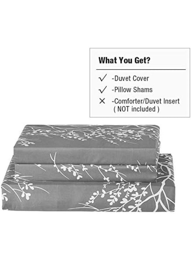 Vaulia Lightweight Cooling Microfiber Duvet Cover Set, Grey and White Floral Branches Printed Pattern All Season - Queen Size, 3-Piece Set (1 Duvet Cover 2 Pillow Shams) - Image 5