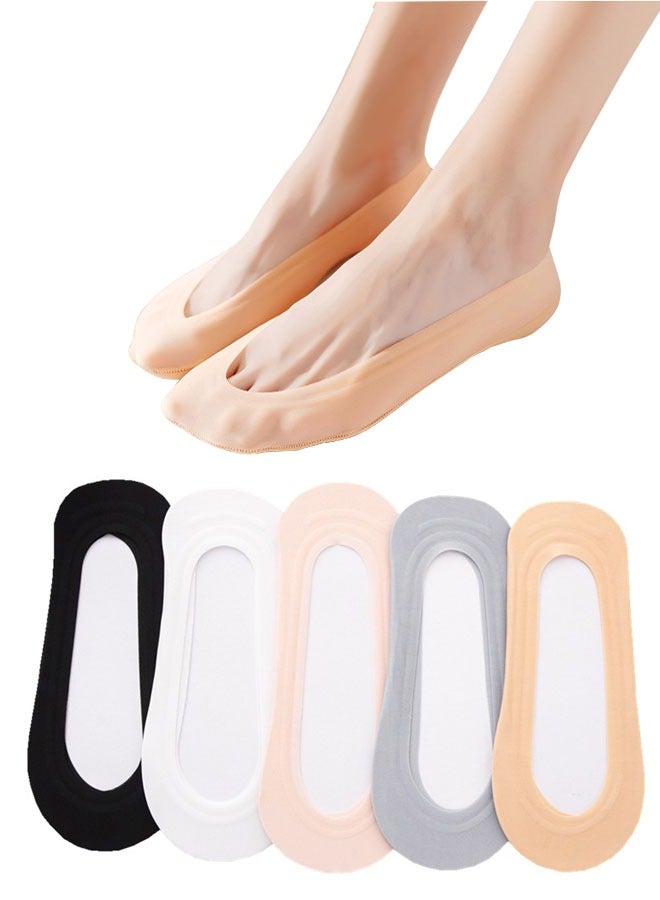 HAWAWA 5 Pairs No Show Socks Womens Cotton Low Cut Liner Non Slip Thin Socks for Women Invisible Footies Socks for Flat Boat  - Image 1
