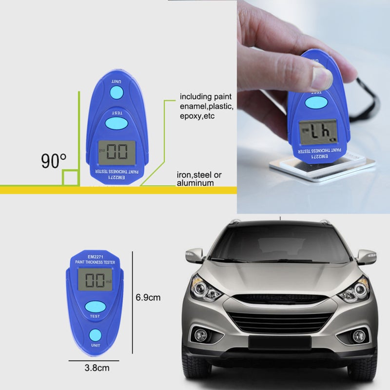 Paint Thickness Meter: 0.0~2.0mm / 0~80 Mil Blue Non Destructive Rapid Measurement - Lcd Display Automatic Calibration Coating Tester for Metal Surface Nonmetal Coating & Car Inspection - Image 5