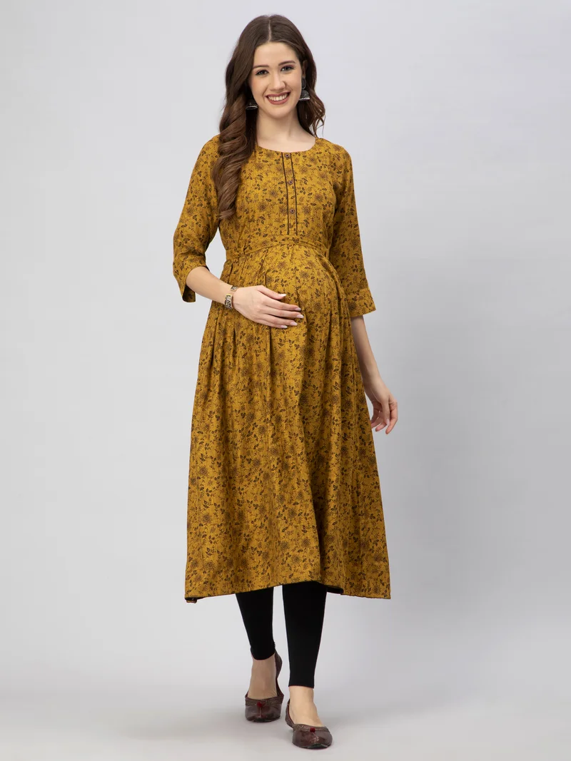 CEE 18 Women's Cotton Rayon A-Line Maternity Feeding Kurti with Zippers