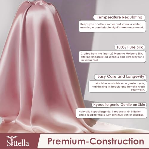 SITTELLA® 72x46 cm Set of 2 Satin Silk Pillow Covers | 600 TC Soft Pillowcase for Hair & Skin | Envelope Closure | Rose |1 Free Scrunchie Included - Image 3