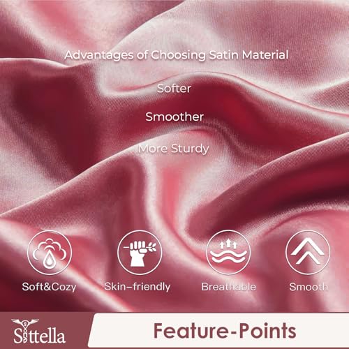 SITTELLA® 72x46 cm Set of 2 Satin Silk Pillow Covers | 600 TC Soft Pillowcase for Hair & Skin | Envelope Closure | Rose |1 Free Scrunchie Included - Image 4