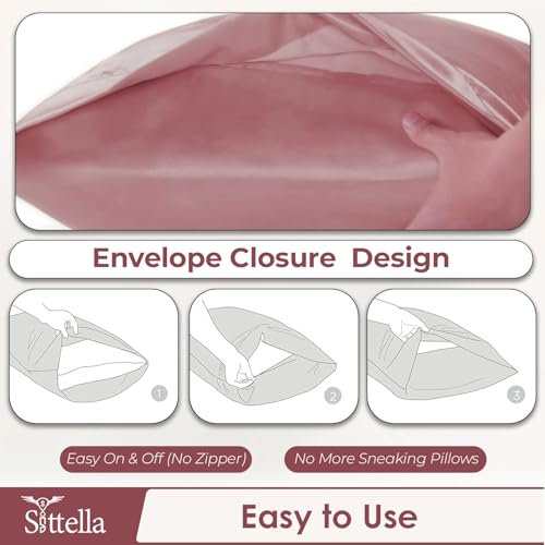 SITTELLA® 72x46 cm Set of 2 Satin Silk Pillow Covers | 600 TC Soft Pillowcase for Hair & Skin | Envelope Closure | Rose |1 Free Scrunchie Included - Image 5