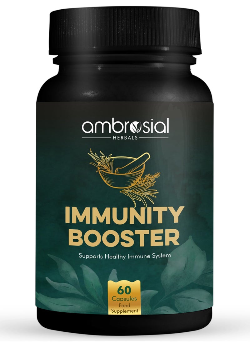ambrosial Ambrosial Herbal Immunity Booster for Immune Support| Blend of 6 Natural Herbs| High Strength Immune System Vitamins with Amla, Ashwagandha, Giloy, Turmeric, Black Pepper & Licorice| 60 Veg Capsules  - Image 1