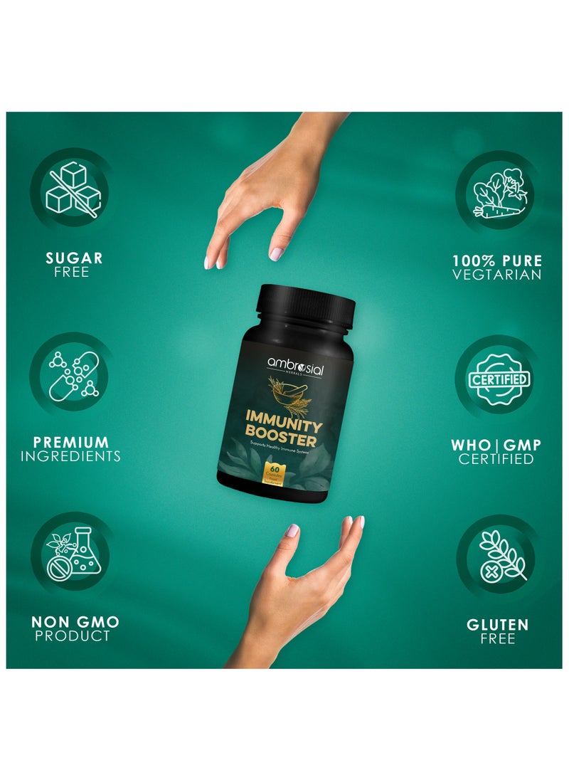Ambrosial Herbal Immunity Booster for Immune Support| Blend of 6 Natural Herbs| High Strength Immune System Vitamins with Amla, Ashwagandha, Giloy, Turmeric, Black Pepper & Licorice| 60 Veg Capsules