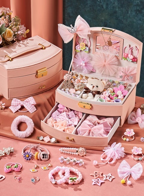 مجموعة صندوق هدايا تنسيق شعر وملابس الأميرة، 118 قطعة، مجموعة ملابس رأس، هدايا للفتيات من عمر 3 سنوات فما فوق، مناسبة لعيد الميلاد وعيد الطفلة ورأس السنة.