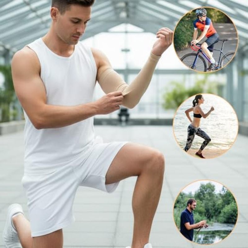 Beige Arm Sleeves 2 Pairs For Elderly Skin Protection - Tear Resistant Nylon Construction Breathable Quick Drying Protective Sleeves for Thin Skin Bruise Protection - Image 2