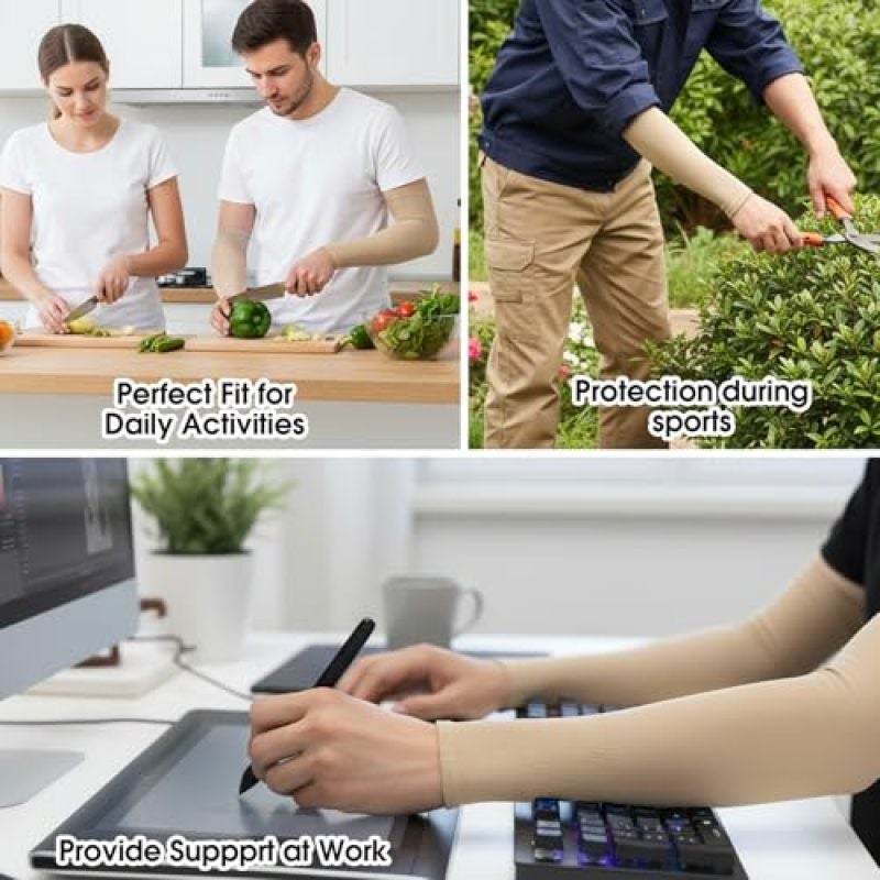 Beige Arm Sleeves 2 Pairs For Elderly Skin Protection - Tear Resistant Nylon Construction Breathable Quick Drying Protective Sleeves for Thin Skin Bruise Protection - Image 4