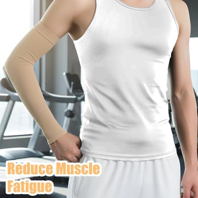 Beige Arm Sleeves 2 Pairs For Elderly Skin Protection - Tear Resistant Nylon Construction Breathable Quick Drying Protective Sleeves for Thin Skin Bruise Protection - Image 1