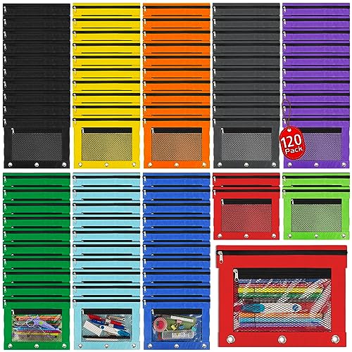 IKAYAS 120 Pack Pencil Pouch for 3 Ring Binder bulk Binder Pencil Pouch with Zipper, Pencil Pouches Pencil Bags for Classroom bulk Pencil Box Pencil Case for Storing School Students Teacher Supplies - Image 1
