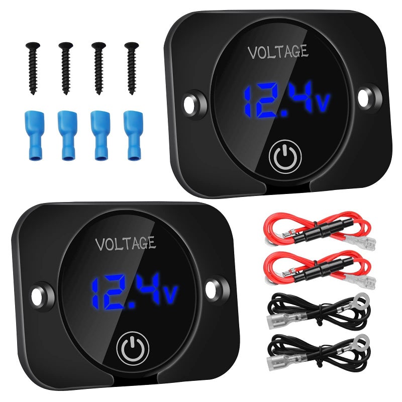 Linkstyle 2PCS Battery Voltage Gauge LED Digital Display DC Voltage Meter Waterproof Voltmeter with Touch Switch for 12V24V Car RV Motorcycle Boat Golf Cart - Image 3