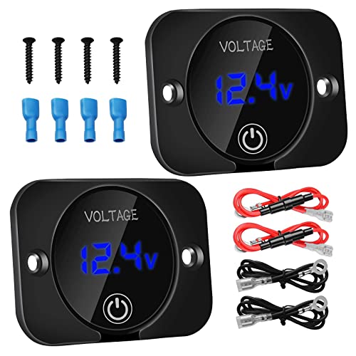 Linkstyle 2PCS Battery Voltage Gauge LED Digital Display DC Voltage Meter Waterproof Voltmeter with Touch Switch for 12V24V Car RV Motorcycle Boat Golf Cart - Image 1