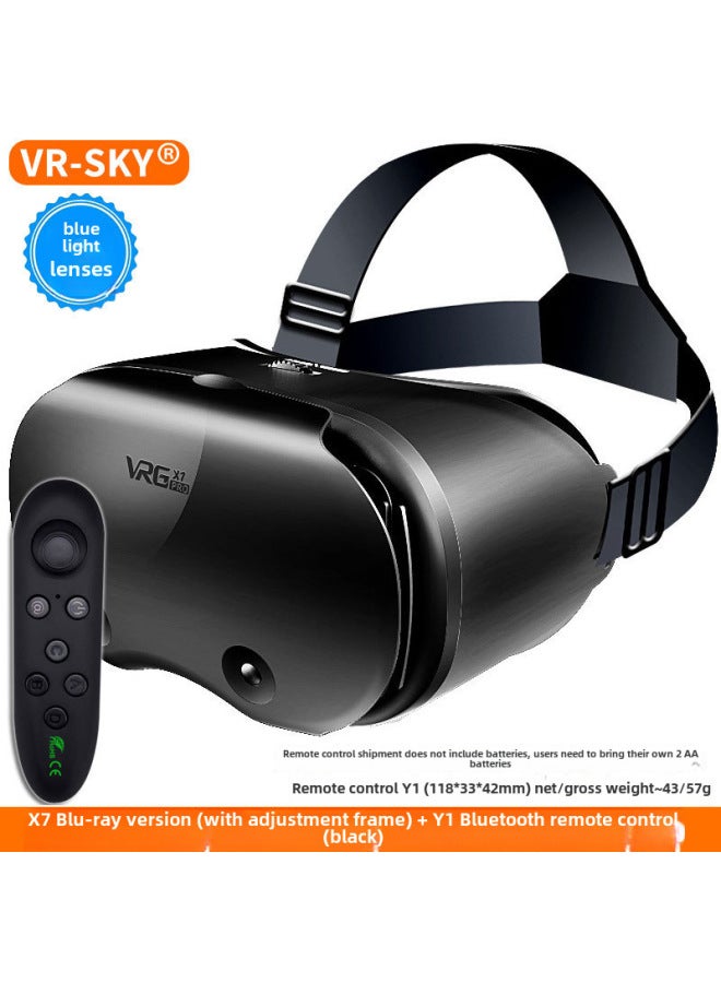 Head-Mounted VR Glasses Virtual Reality 3D Glasses For Mobile Games Giant Screen Movies Metaverse Business Student Adult-Color:X7 Blu-ray Y1 Black Bluetooth Remote Control