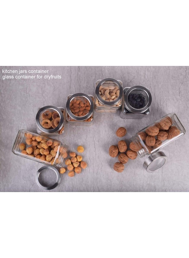 BrezzyCloud Brezzycloud Piraml Glass Cubical Square Transparent Jars & Containers for Kitchen Pantry, Snacks, Masala, Jams, Pickles, Cookies, Dry Fruits, Coffee Beans Storage 1KG Jar with Lid, 1liter, Set of 6 - Image 3
