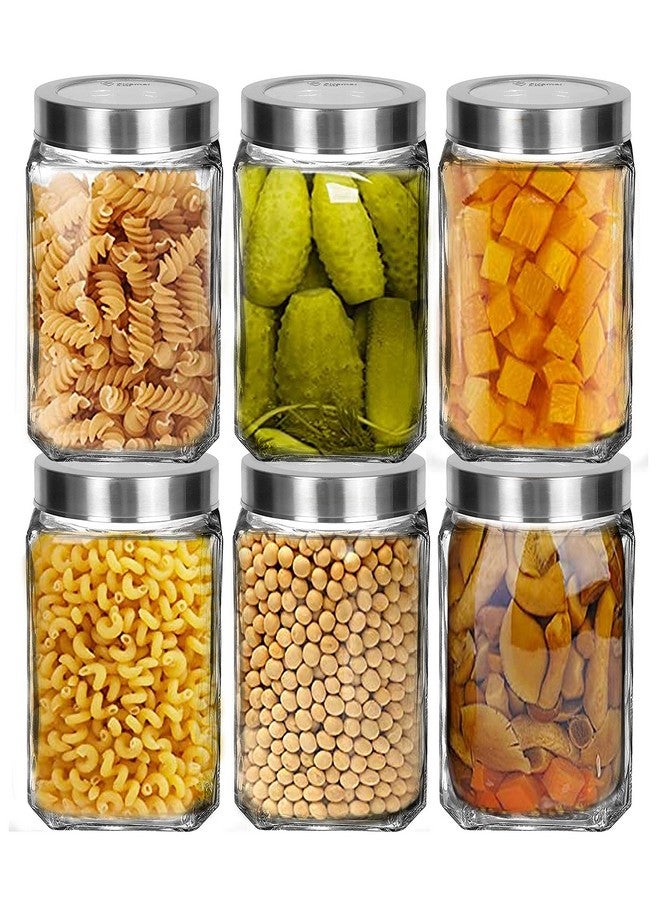 BrezzyCloud Brezzycloud Piraml Glass Cubical Square Transparent Jars & Containers for Kitchen Pantry, Snacks, Masala, Jams, Pickles, Cookies, Dry Fruits, Coffee Beans Storage 1KG Jar with Lid, 1liter, Set of 6 - Image 1