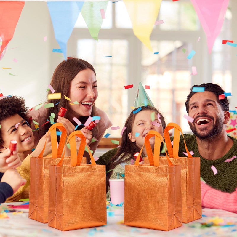 Eccliy 80 Pieces Gift Bags Set Glossy Reusable Tote with Handle Grocery Bags for Wedding, Easter, Valentines, Spring Events(10 x 8 x 4.7 Inch,Orange) - Image 2