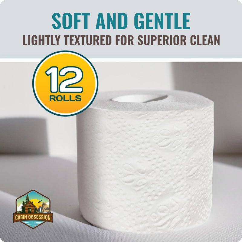 Cabin Obsession RV Toilet Paper - 12 Pack Septic Safe Toilet Paper 2-Ply Quick Dissolving Camper Tissue Paper Septic Safe to Prevent Clogs - Perfect for Automotive RVs, Septic Tank Systems, Boats, and Camping - Image 5