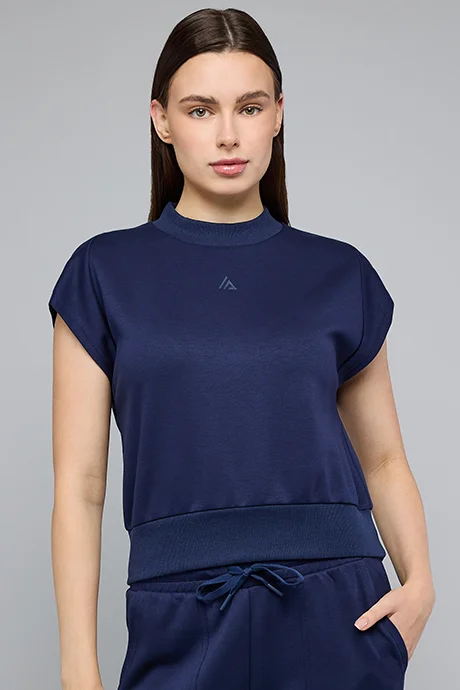 أر أند بي Solid Top with Mock Neck and Short Sleeves