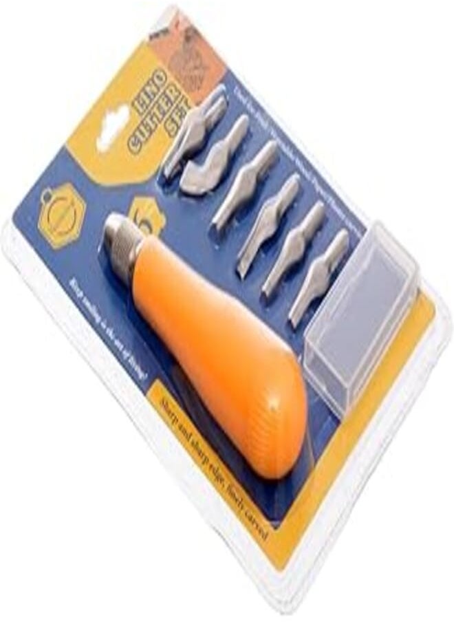Keep Smiling Keep Smiling E0500 Lino Cutter Set Sharp & Sharp Edge, Finaly Carved Set Of 6 Cutter Head - Silver Yellow 