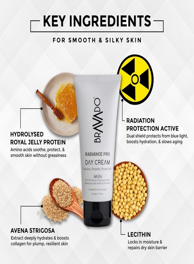 برافادو كريم براڤادو راديانس برو النهاري للرجال مع عامل حماية من الشمس | حماية من التلوث والضوء الأزرق | كريم جل مرطب لبشرة ناعمة، مشدودة، ومشرقة مع بروتين غذاء ملكات النحل، الشوفان الأسود، والليسيثين | 50 غرام - Image 3
