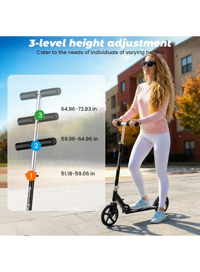 Adjustable Height Folding Kick Scooter with Large Sturdy Wheels Rear Brake Runner for a Smooth Ride Lightweight 2 Wheel Kids Scooter for Scooter for Kids Age 6+ Teens and Adults (Black) - Image 3