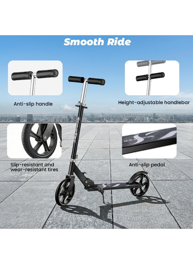 Adjustable Height Folding Kick Scooter with Large Sturdy Wheels Rear Brake Runner for a Smooth Ride Lightweight 2 Wheel Kids Scooter for Scooter for Kids Age 6+ Teens and Adults (Black) - Image 4