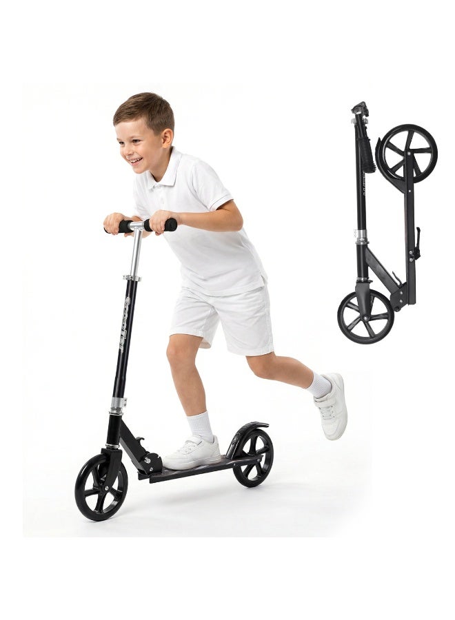 Adjustable Height Folding Kick Scooter with Large Sturdy Wheels Rear Brake Runner for a Smooth Ride Lightweight 2 Wheel Kids Scooter for Scooter for Kids Age 6+ Teens and Adults (Black) - Image 1